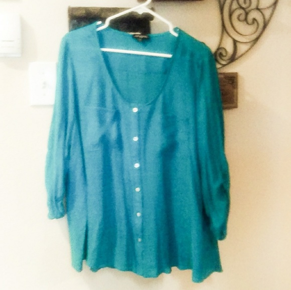 Notions Women Teal Long Sleeve Blouse - Picture 5 of 8